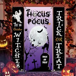 WYCG 3Pcs Halloween Door Cover Decorations Halloween Banner Outdoor Trick or Treat Banners Outside Hocus Pocus Sign Decor for Front Door Porch