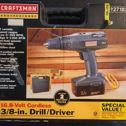New Craftsman Professional 16.28V 3/8" CordlessDrill/Driver, 2 Batteries, Charger, Case & 2 Bits