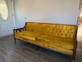 Vintage Mid-Century Gold Velvet Sofa & Armchair Set w/ Protective Covers