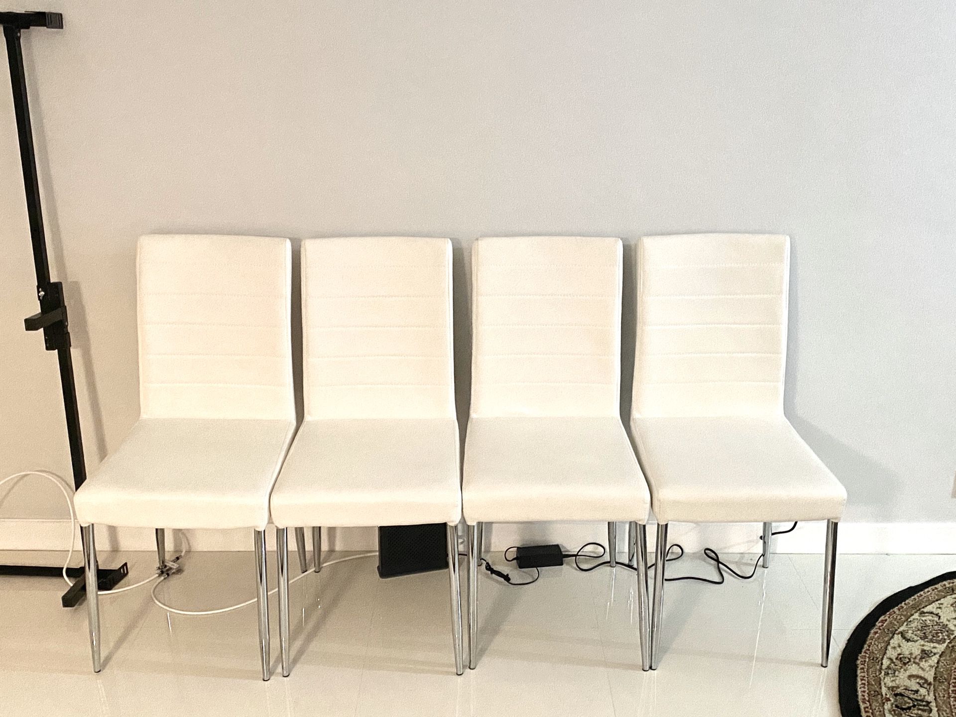 White Leather / Chrome Kitchen table chairs