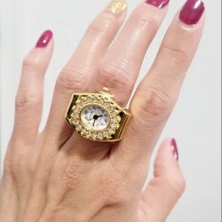 Gold Diamond womens ring watch Quartz movement Gift