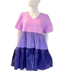 PEACH LOVE CALIFORNIA pleather Rhinestone Accent Tiered Mini Dress Sz Large 
