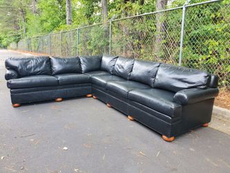 Ethen Allen Black Leather Sectional Sofa