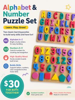 Alphabet & Number Puzzle Set – 2 Boards – $30 for Both
