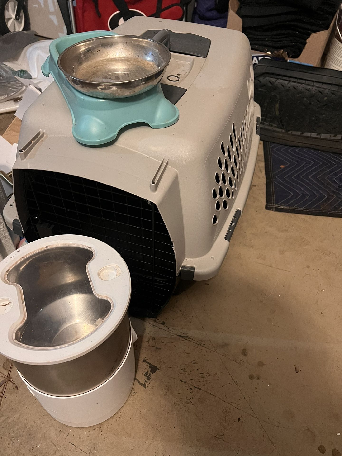 Pet Carrier, Bowl And Automatic Feeder