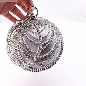 Round Clutch Tassel Purse Women Crystal Evening Bag (Silver)