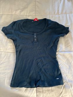 Guess navy blue short sleeve top with button details