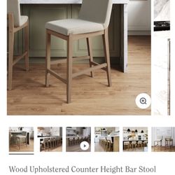 Wood Upholstered Counter Height Bar Stool Light Brown
