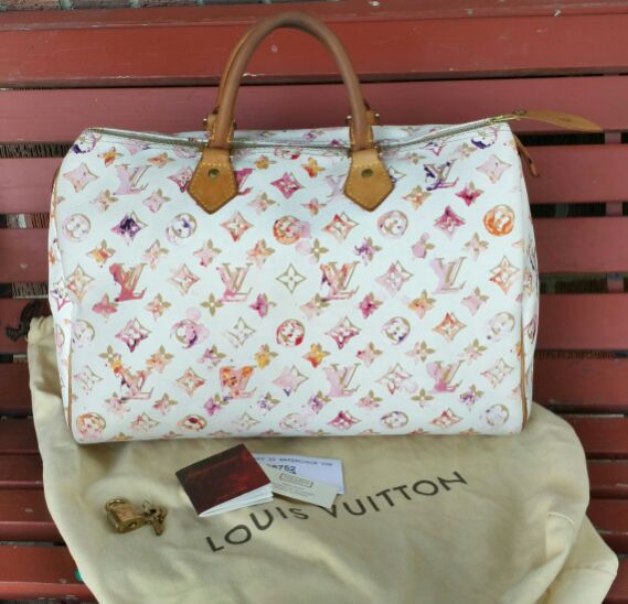USED Louis Vuitton Limited Edition White Watercolor Aquarelle Speedy 30  Handbag