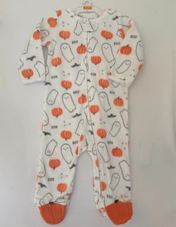 Carter's Halloween Fleece Footed Sleeper 9M Ghost Pumpkin Pajamas NWOT