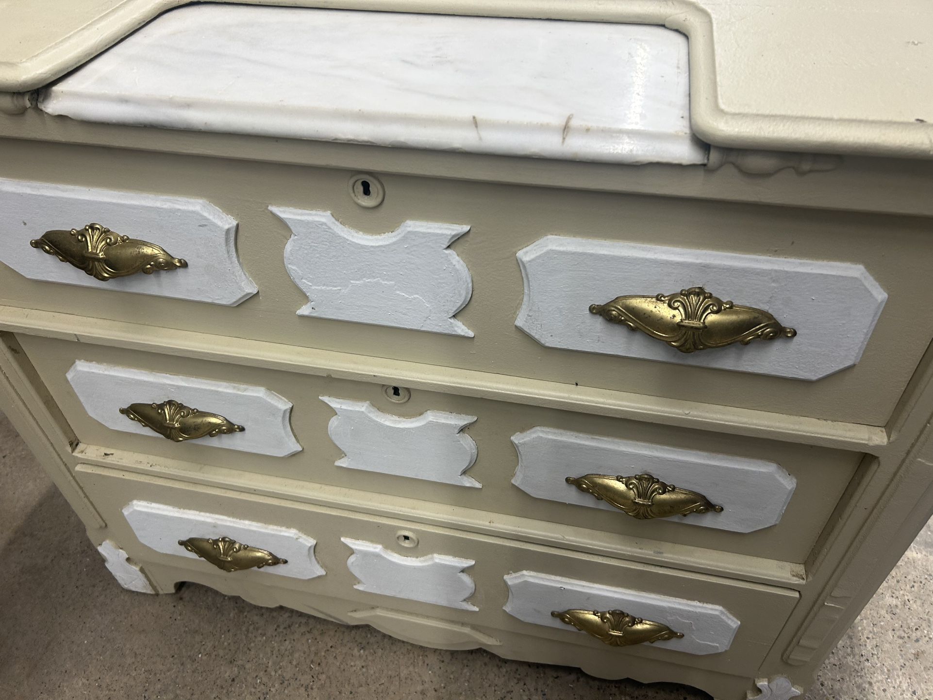 Antique Three Drawer Dresser With Center Antique White Marble Center 1900’s