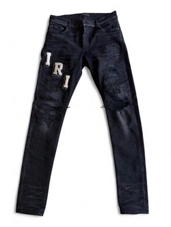 Amiri Varsity Distressed Skinny Jeans Black