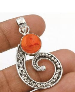 925 sterling silver natural carnelian pendant