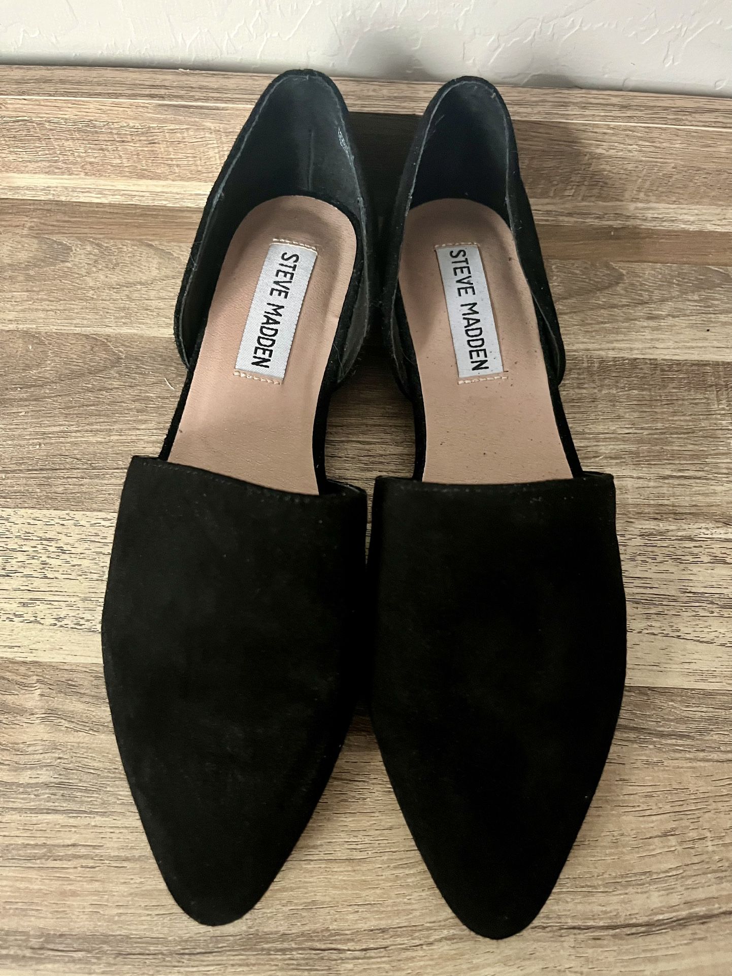 Steve Madden Black Suede Pointed Closed Toe D'Orsay Office Work Flats