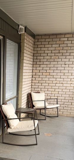 Patio Set – 2 Rocking Chairs + Glass Table ($50 OBO)