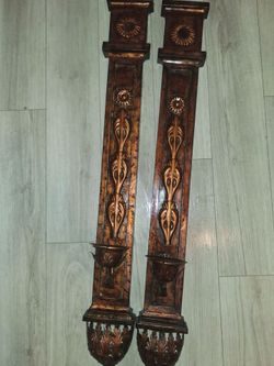 Pair of Ornate Metal Wall Candle Sconces