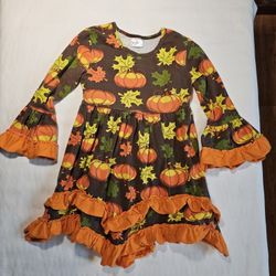 Darling Girl's Fall Harvest Pumpkin Halloween Cotton Ruffle Dress