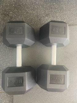 Giant Rubber Hex Dumbbells 90LB Pair