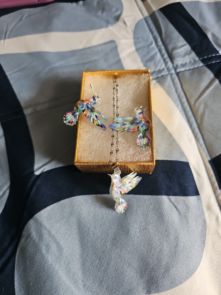 Earrings  And Necklace  Hummingbird 