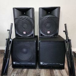 6,000 Watts Rockville Powered Speakers and Subwoofers for Pro DJ with Stands