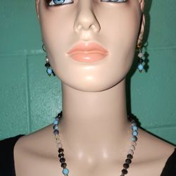 CRYSTAL BLUE FUSED GLASS NECKLACE SET 