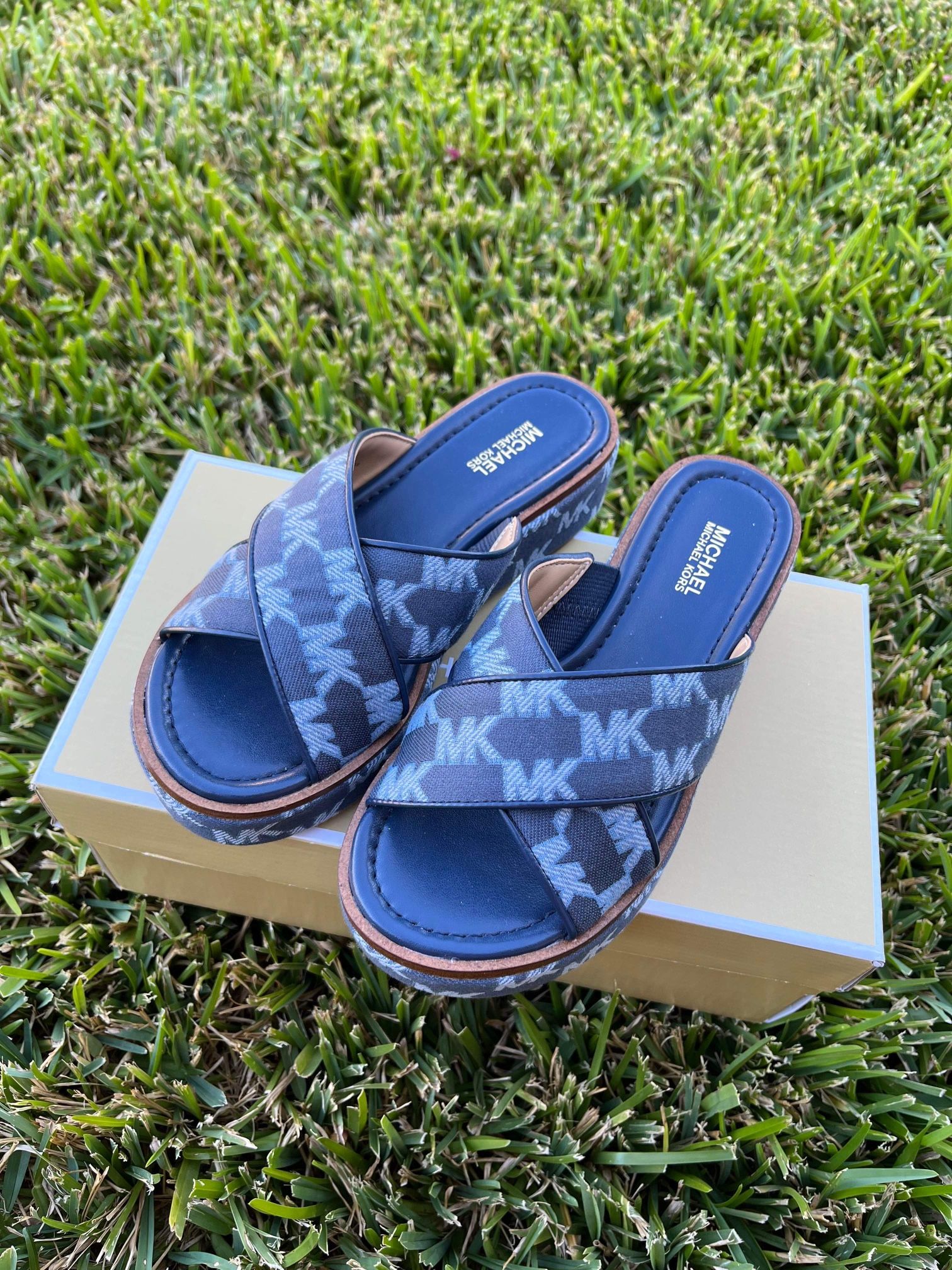 Michael Kors Indira Logo Jacquard Platform Slide Sandal