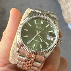 Mod Seiko Date Just 36mm Green Dial with Fluted Bezel