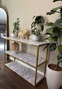 3-Tier Console Table Gold Frame Marble Shelves