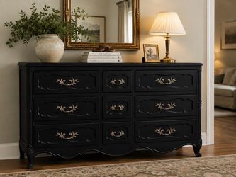 Black French Provincial 9-Drawer Dresser
