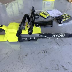 New RYOBI 40V HP Brushless 14 in. Battery Chainsaw with 4.0 Ah Battery and charger