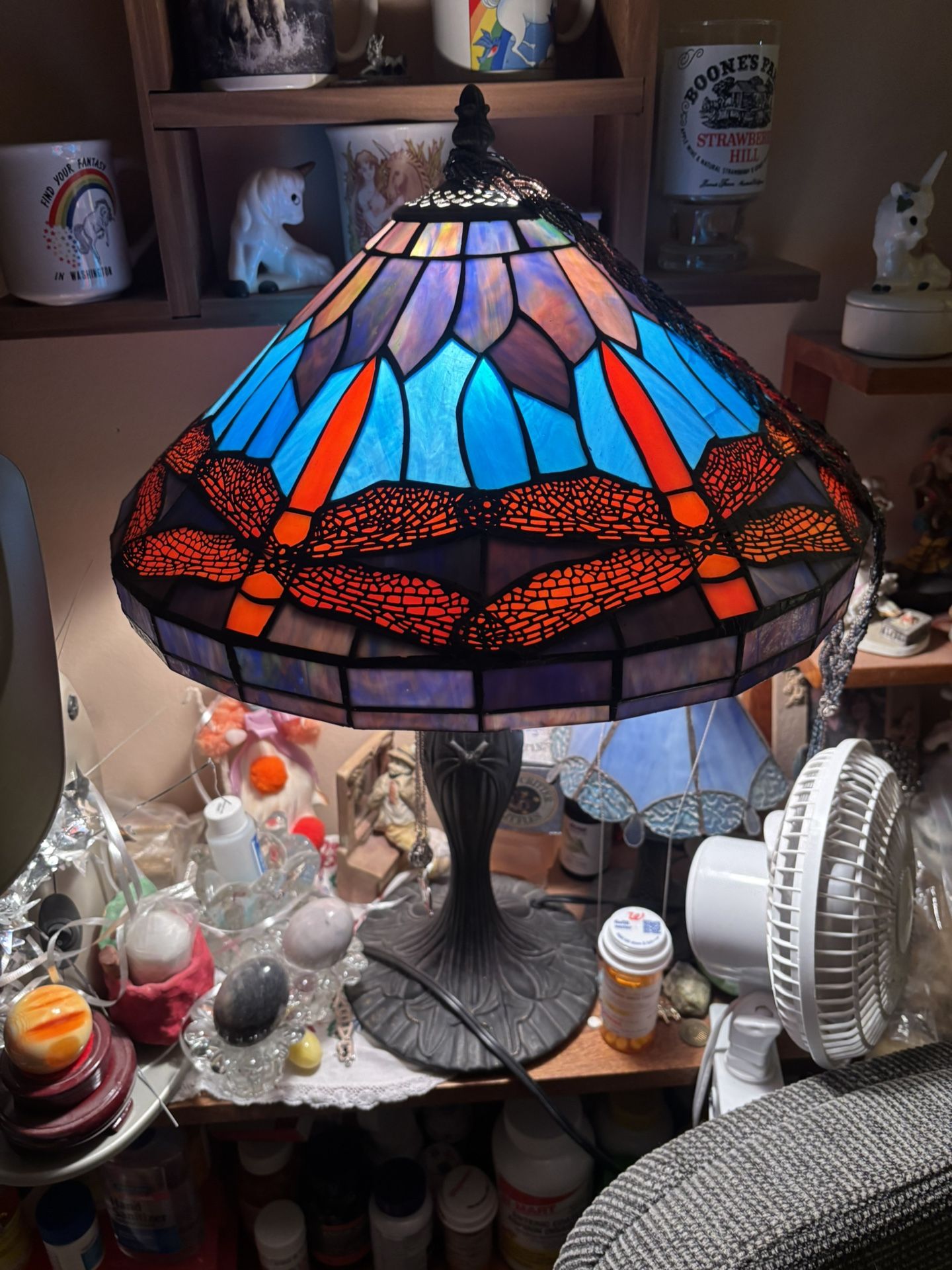 2 Tiffany Style Lamps With Bronze Bases