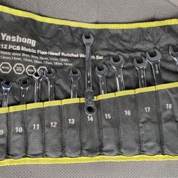 New 12pc Flex-Head Ratchet Wrench Set 