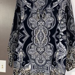 Beautiful Shirt - JM Collection (from Macy’s) - Color:  Navy blue w Gold and Leopard Trim - Size 1X  