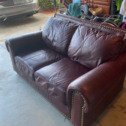 Burgundy Leather Love Sofa