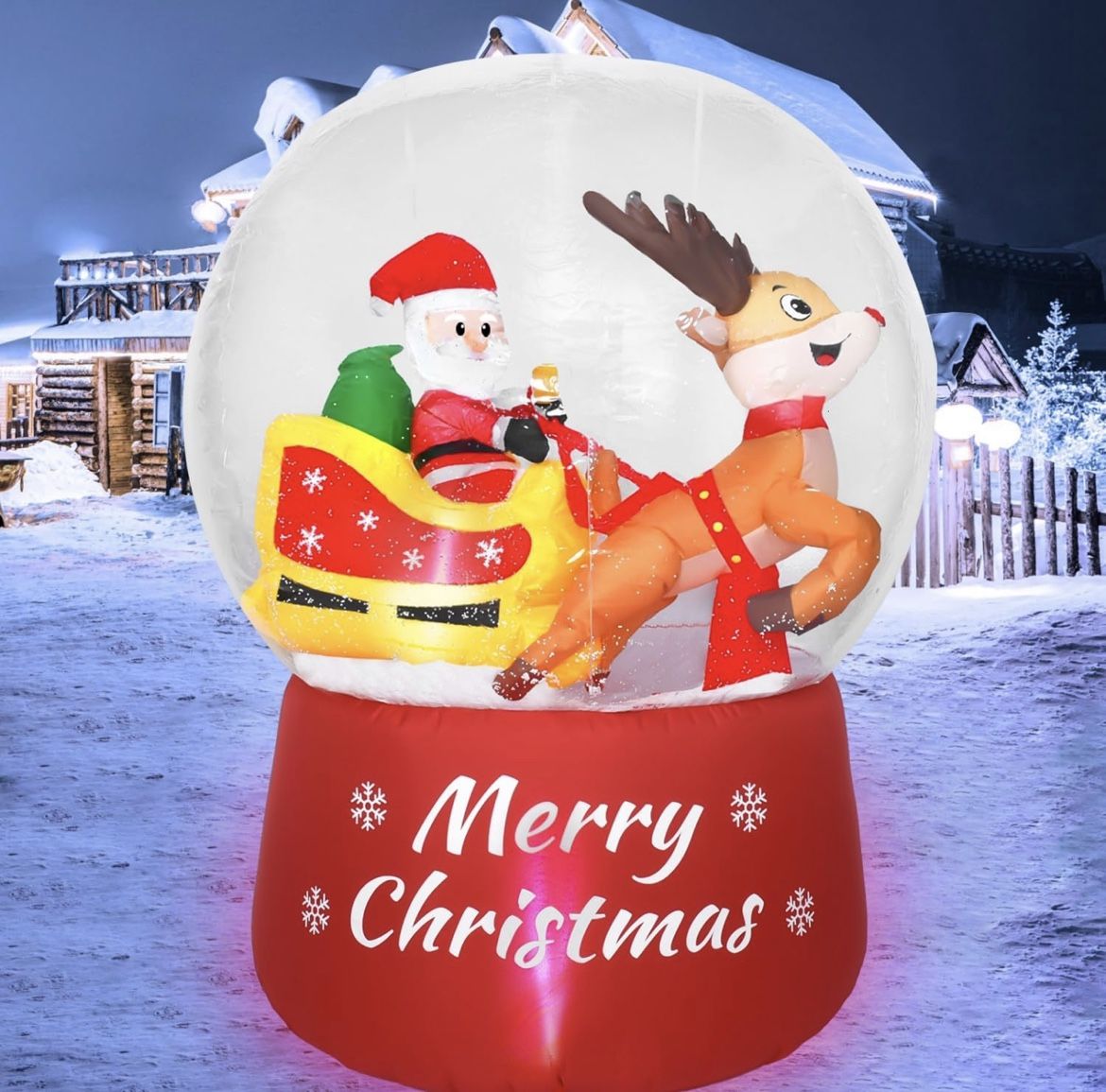 5.9 FT Christmas Inflatable Snow Globe Yard Decorations Santa Claus on Sleigh with Reindeers Christmas Blow Up Yard Decorations Merry Christmas Decora