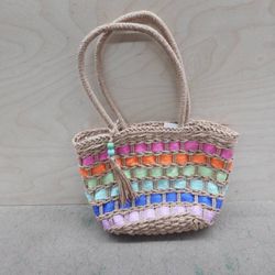 No Boundaries Festival Straw Top Handle Women’s Bag - Natural/Rainbow