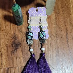 Handmade Purple Tassel Butterfly Earrings