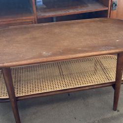 Rattan Wood Mid Century Modern Coffee Table