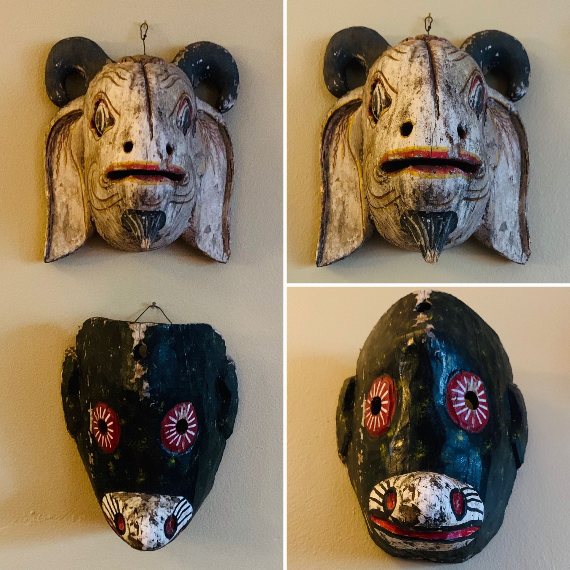 Antique Guatemalan Wooden Masks - Torito, Guerrero, Goat, Monkey Circa 1900