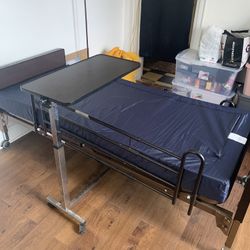 Electric Adjustable Bed with Mattress, Rails & Rolling Table
