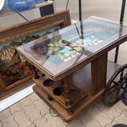 German Solid Wood T Cart & Picture