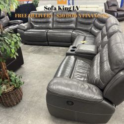 Free Delivery* Like New Gray Leather Sectional Sofa with Power Recliners