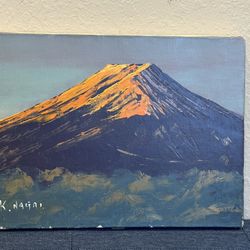 KIYOSHI NAGAI (1911-84) Incredible Midcentury Sunset Mt. Fuji Oil Painting