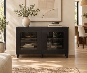Modern Dark Brown Glass Door Sideboard