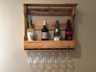 Wine Rack Handmade Reclaimed Wood Rustic Decor Pine Stain 6 Glasses Wall Mount With Top Shelf Country