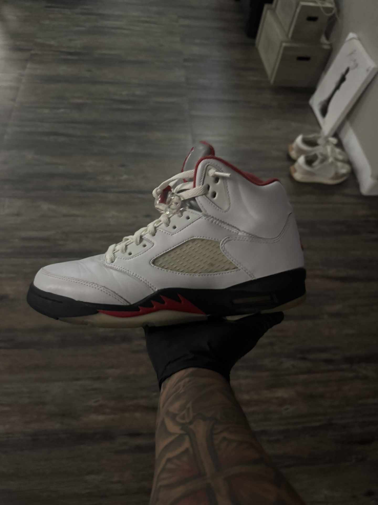 White and red Jordan 5