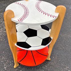 Sports Themed Side Table 3 tier top maybe need paint otherwise good
