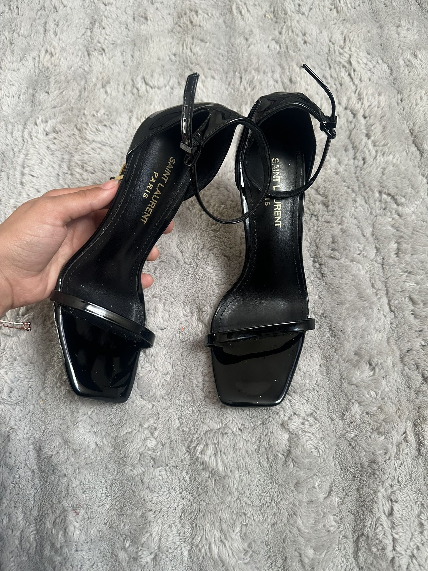 Saint Laurent Black Heels with Gold Logo Accent
