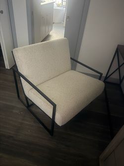 Accent Chair- Modern Bouclé Accent Chair with Black Metal Frame