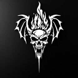 Window Decal White Skull Wing 